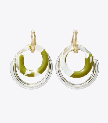 Pierced Earrings - Light Silver / Light Brass / Green Swirl | Tory Burch Trending