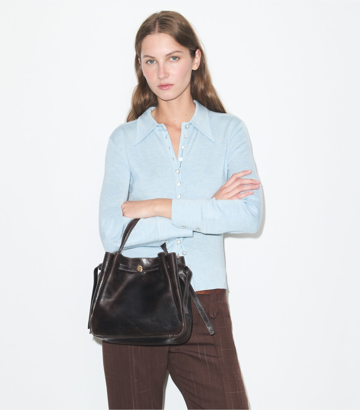 Romy Distressed Bucket Bag - Dark Brown | Tory Burch Featured