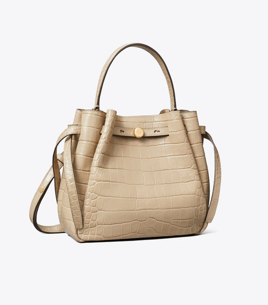 Romy Croc-Embossed Bucket Bag - Ginger Leaf | Tory Burch Latest