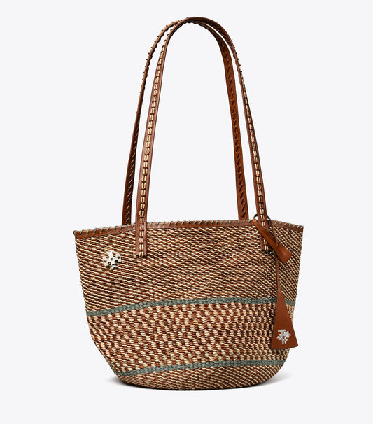 Large Handwoven Basket Tote - Cognac Multi | Tory Burch Deals