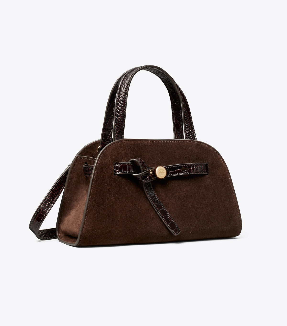 Small Romy Suede Bauletto - Dark Cocoa | Tory Burch Premium