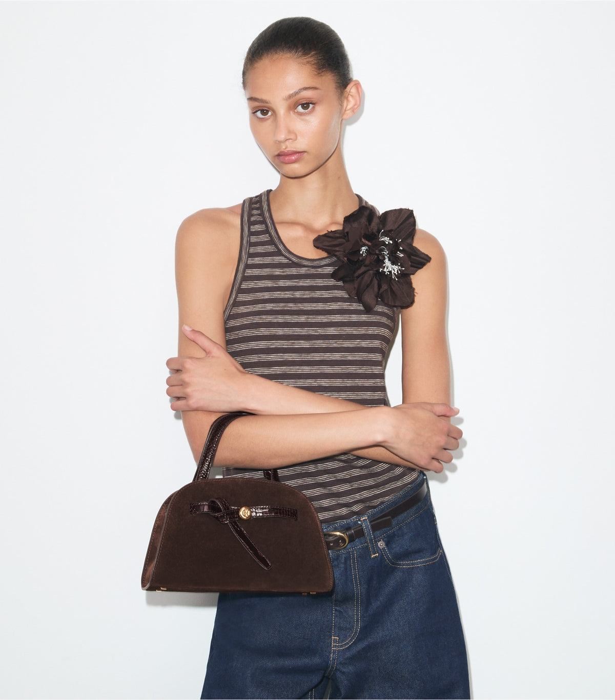 Small Romy Suede Bauletto - Dark Cocoa | Tory Burch Premium