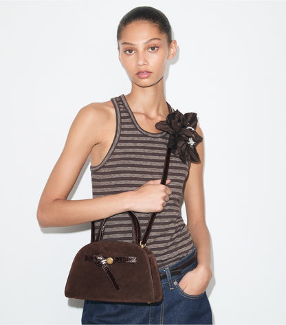 Small Romy Suede Bauletto - Dark Cocoa | Tory Burch Premium
