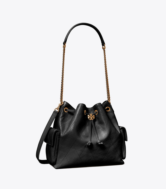 Charlie Quilted Drawstring Shoulder Bag - Black | Tory Burch New