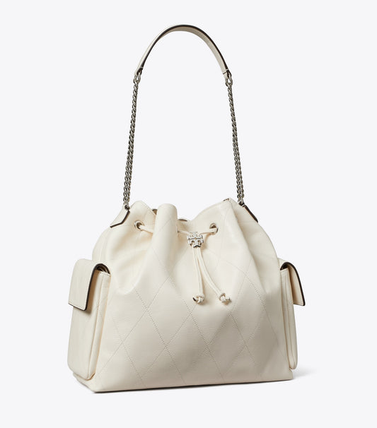 Large Charlie Quilted Drawstring Shoulder Bag - Light Cream | Tory Burch Featured