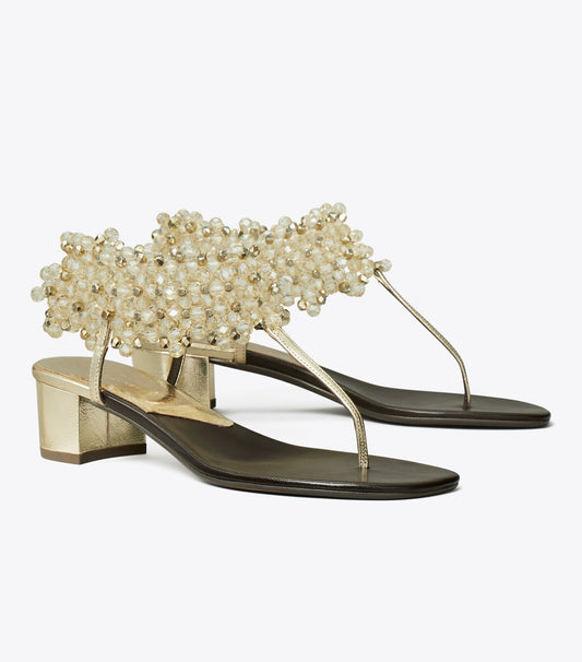 Beaded Heeled Sandal - Spark Gold | Tory Burch Quality