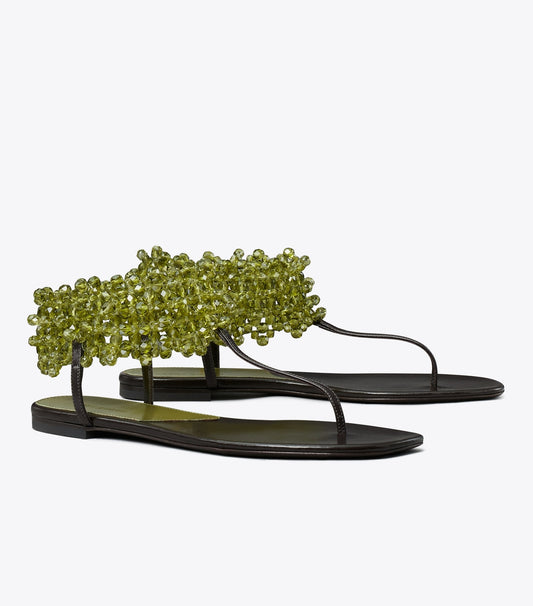 Beaded Flat Sandal - Olive | Tory Burch Recommended