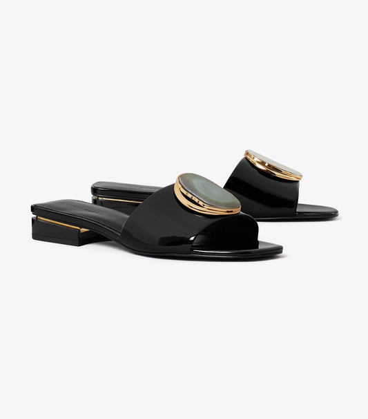 Patos Heeled Slide - Perfect Black | Tory Burch Discount