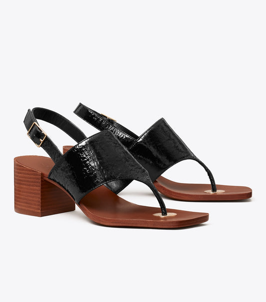 Double T Coin Heeled Sandal - Perfect Black | Tory Burch Discount