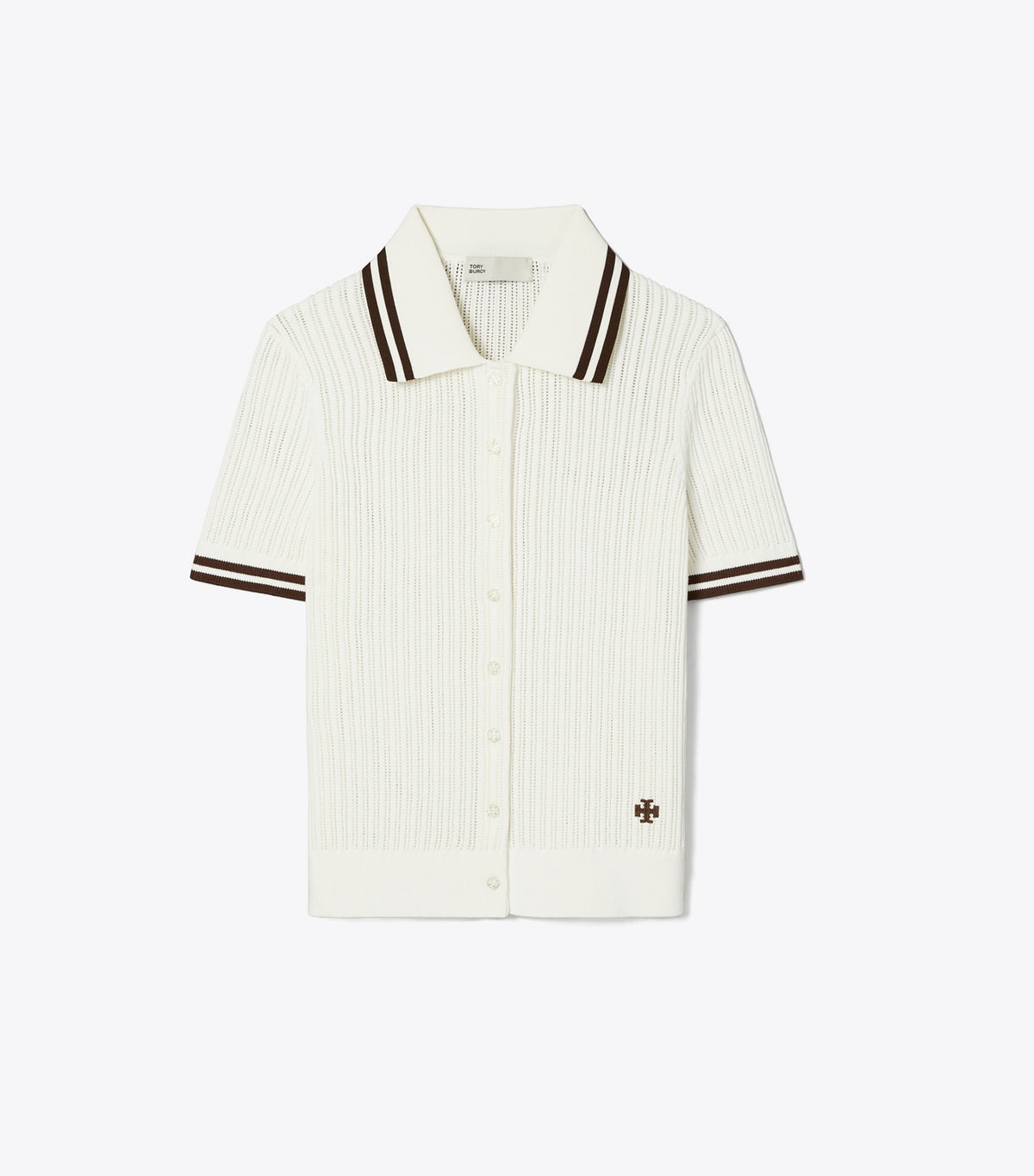 Pointelle Cotton Cardigan - New Ivory / 70'S Botanical Brown | Tory Burch Top Pick
