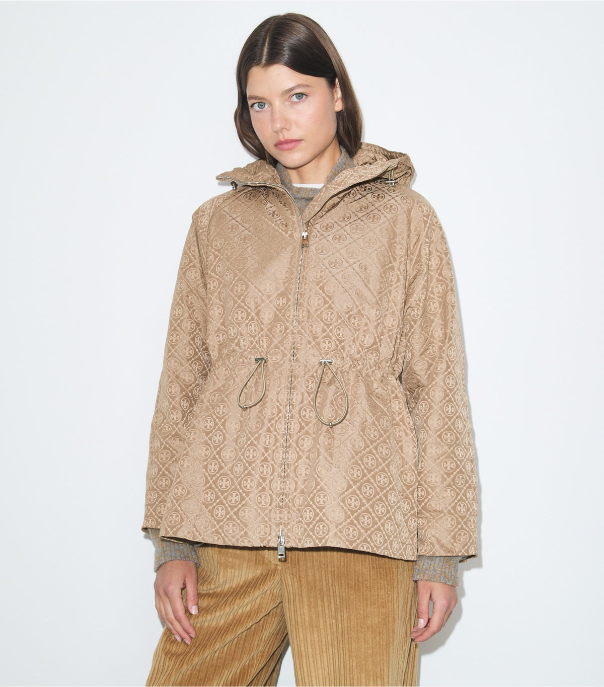 T Monogram Jacquard Cinched Jacket - Beige T Monogram | Tory Burch Quality