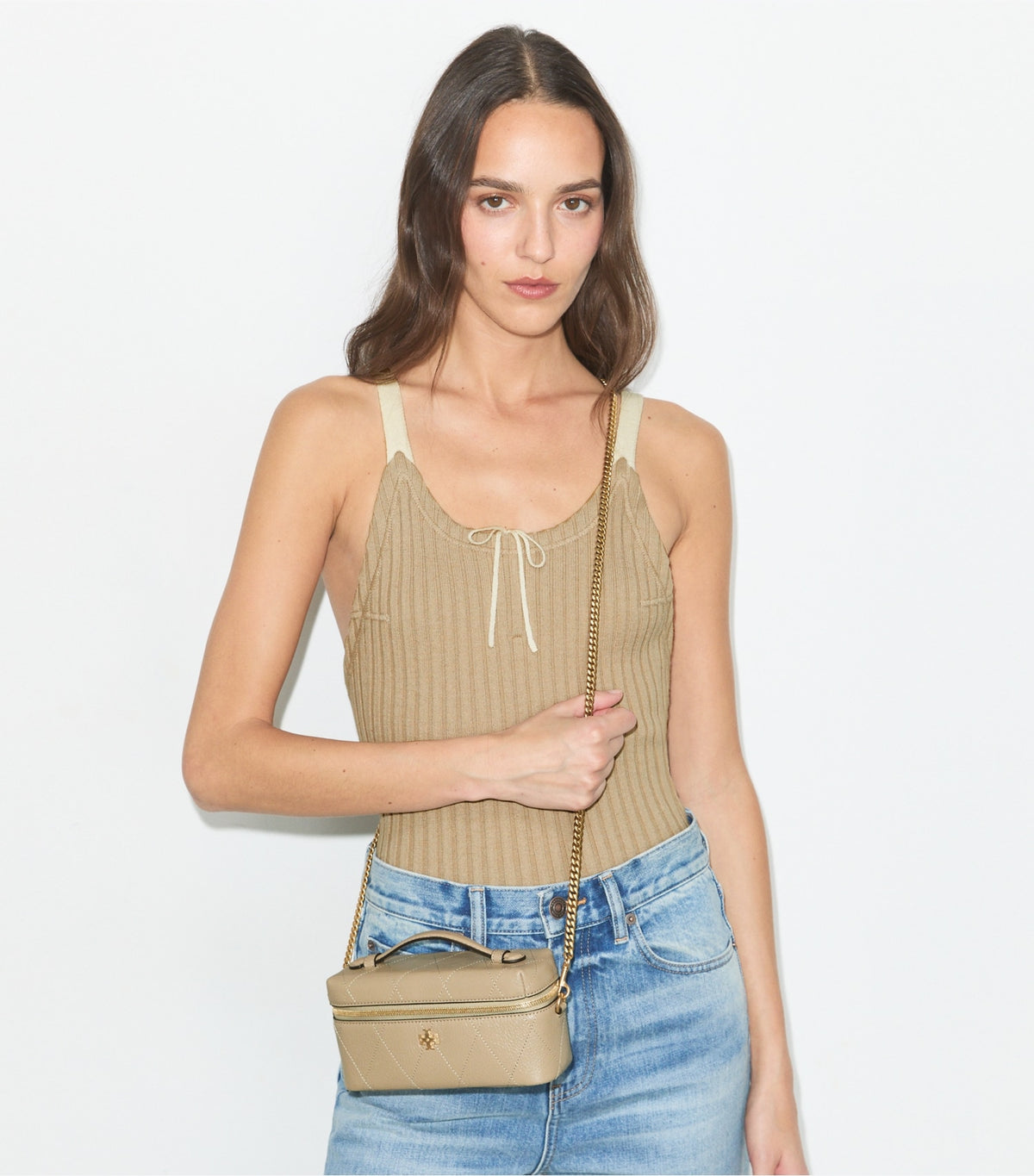 Charlie Quilted Vanity Case - Soft Cement | Tory Burch Discount