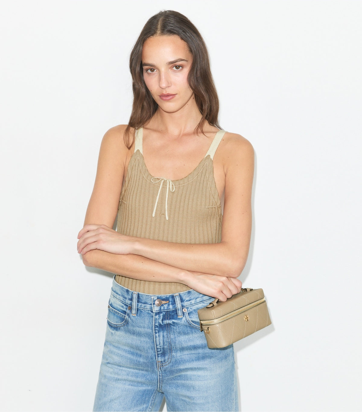 Charlie Quilted Vanity Case - Soft Cement | Tory Burch Discount