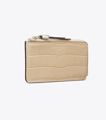 Romy Croc-Embossed Zip Card Case - Ginger Leaf | Tory Burch Value