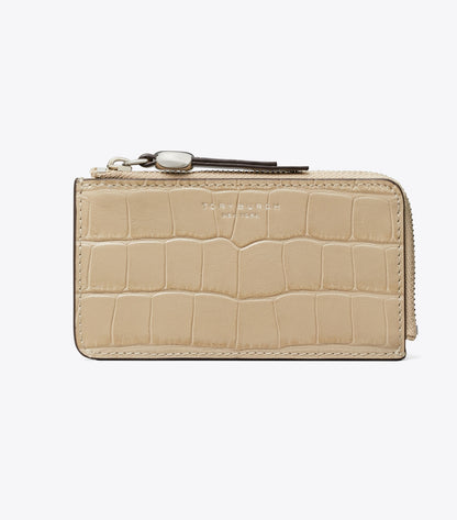Romy Croc-Embossed Zip Card Case - Ginger Leaf | Tory Burch Value