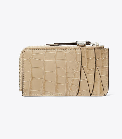 Romy Croc-Embossed Zip Card Case - Ginger Leaf | Tory Burch Value