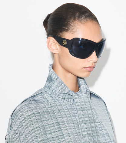 Runway Wrap Sunglasses - Transparent Navy/Dark Blue | Tory Burch Special Offer