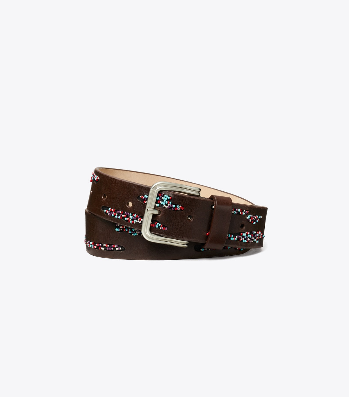 Double Wire Beaded Buckle Belt - Dark Brown / Silver | Tory Burch Popular