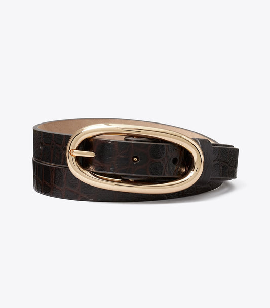 Pierced Embossed Croc Large Buckle Belt - Cocoa / Gold | Tory Burch Exclusive