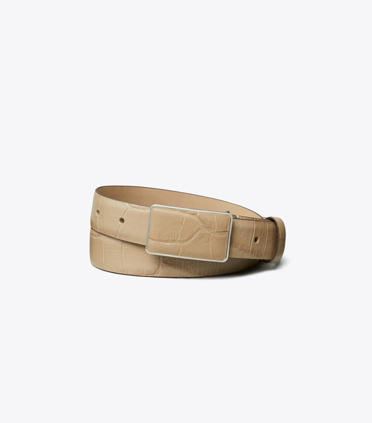 Plate Croc-Embossed Belt - Ginger Leaf/Silver | Tory Burch Customer Favorite