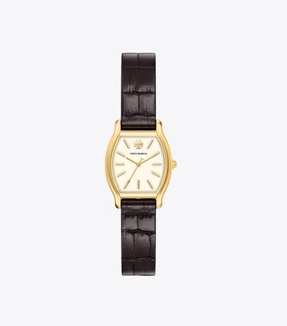Small Eleanor Curve Watch - Ivory/Gold/Black Croc | Tory Burch Essential