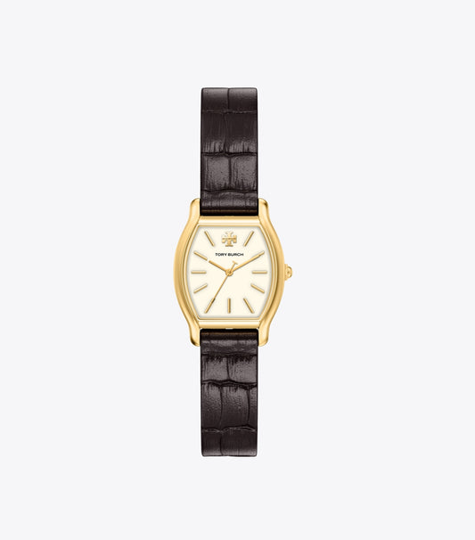 Small Eleanor Curve Watch - Ivory/Gold/Black Croc | Tory Burch Essential