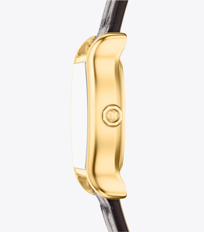Small Eleanor Curve Watch - Ivory/Gold/Black Croc | Tory Burch Essential