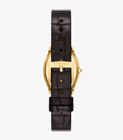 Small Eleanor Curve Watch - Ivory/Gold/Black Croc | Tory Burch Essential