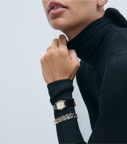 Small Eleanor Curve Watch - Ivory/Gold/Black Croc | Tory Burch Essential