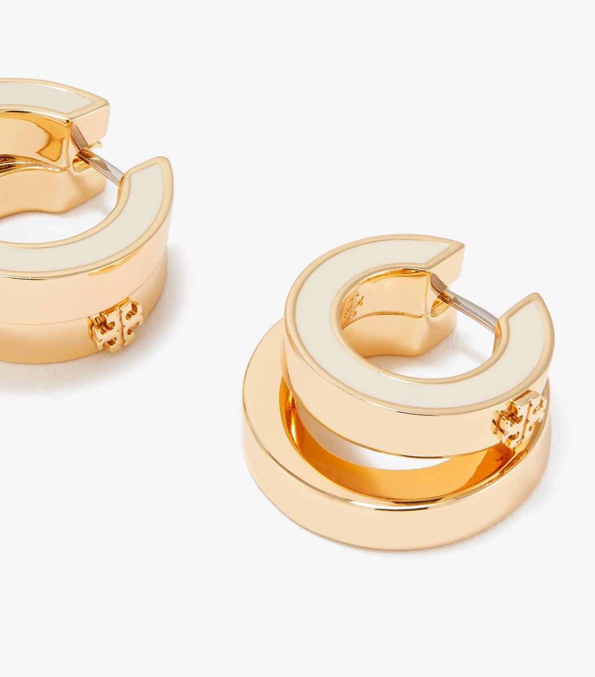 Icon Enamel Double Hoop Earrings - Tory Gold / New Ivory | Tory Burch Latest