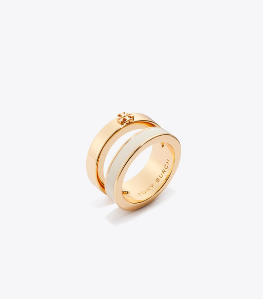 Icon Enamel Double Ring - Tory Gold / New Ivory | Tory Burch New