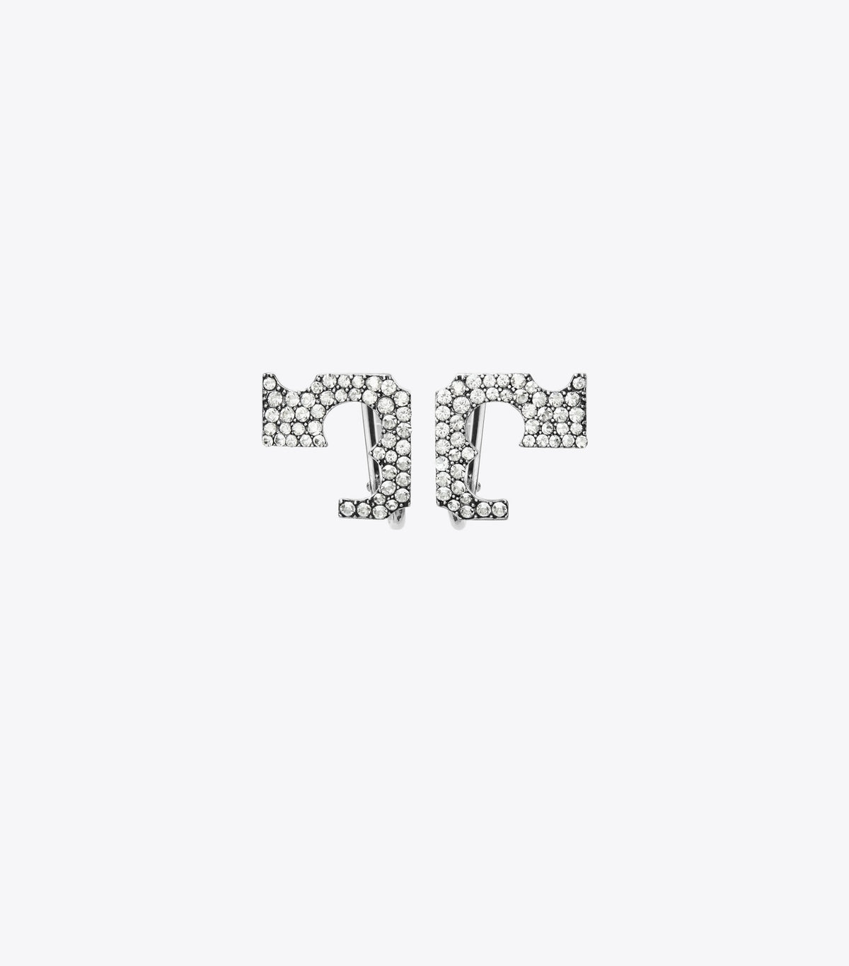 Runway Pavé Serif T Clip-On Earrings - Tory Silver / Crystal | Tory Burch Essential