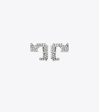 Runway Pavé Serif T Clip-On Earrings - Tory Silver / Crystal | Tory Burch Essential