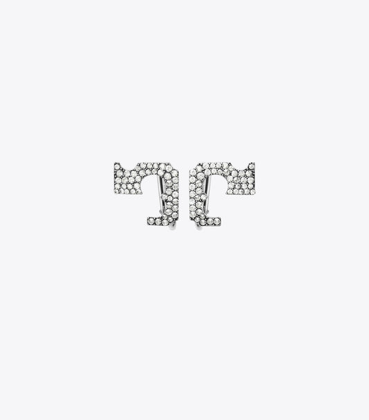 Runway Pavé Serif T Clip-On Earrings - Tory Silver / Crystal | Tory Burch Essential