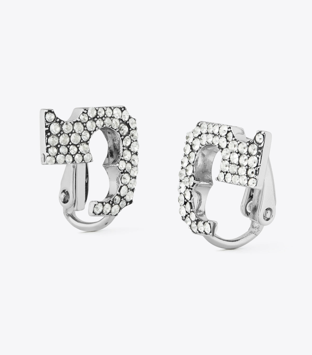 Runway Pavé Serif T Clip-On Earrings - Tory Silver / Crystal | Tory Burch Essential