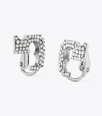 Runway Pavé Serif T Clip-On Earrings - Tory Silver / Crystal | Tory Burch Essential