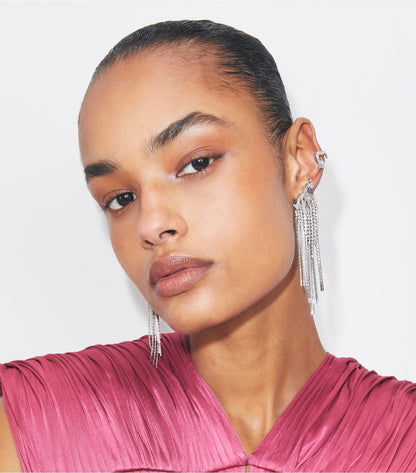 Runway Pavé Serif T Clip-On Earrings - Tory Silver / Crystal | Tory Burch Essential