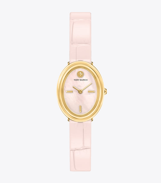 Oval Watch - Pink Mother-Of-Pearl/Pink Faux Croc/Gold | Tory Burch Best Seller