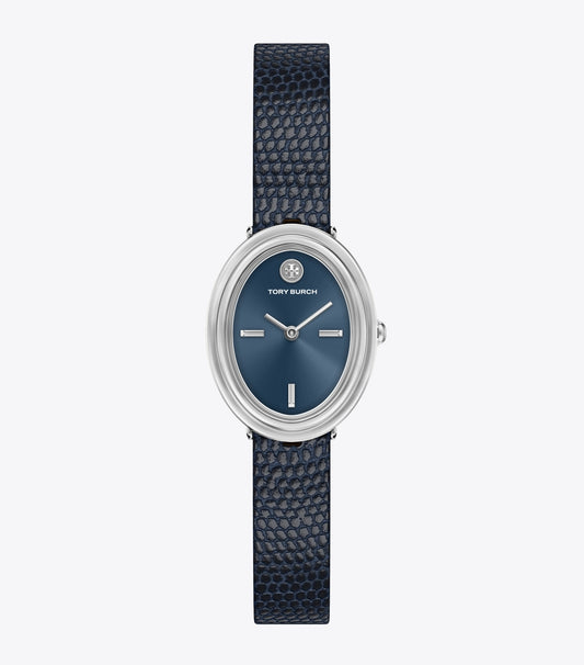 Oval Watch - Blue Steel/Blue Faux Lizard/Silver | Tory Burch Sale
