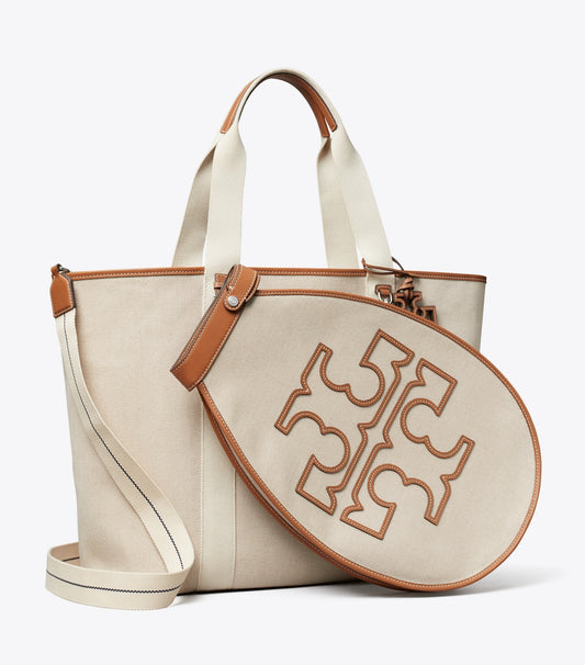 Two-Tone Canvas Tennis Tote - Natural / Brown | Tory Burch Recommended