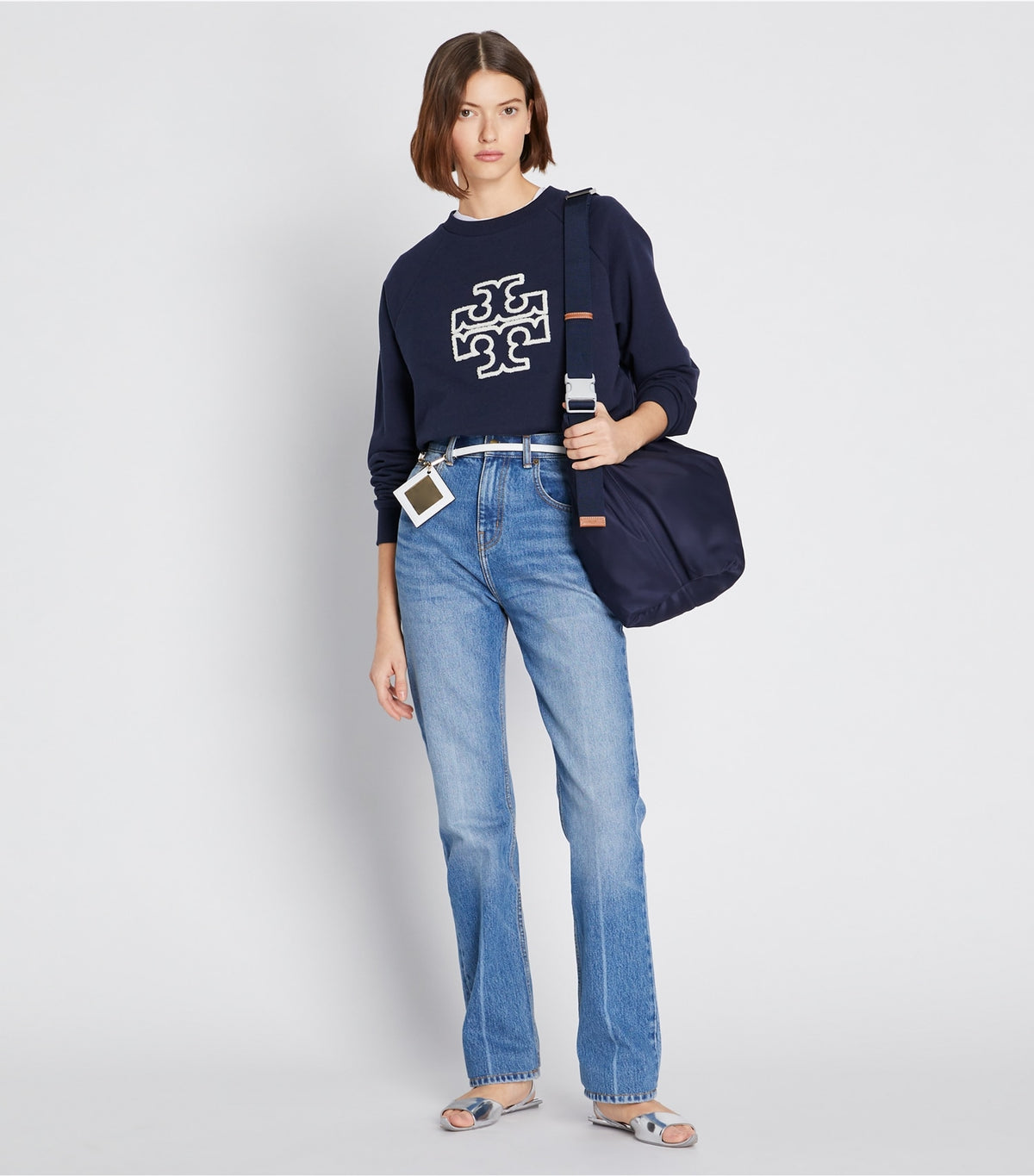 Heavy French Terry Logo Crewneck - Tory Navy | Tory Burch Great Value