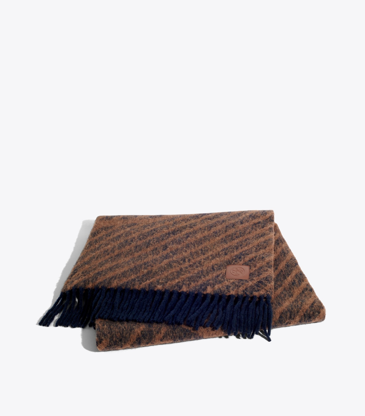 Logo Stripe Bouclé Blanket - Navy / Brown | Tory Burch Premium