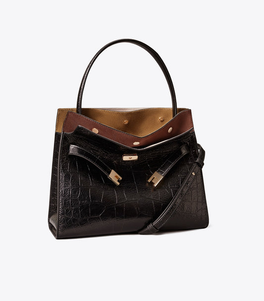 Small Lee Radziwill Embossed Double Bag - Black | Tory Burch Value