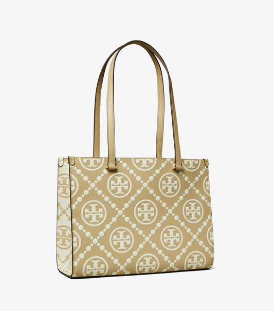 T Monogram Contrast Embossed Small Tote - Beige | Tory Burch Smart Buy