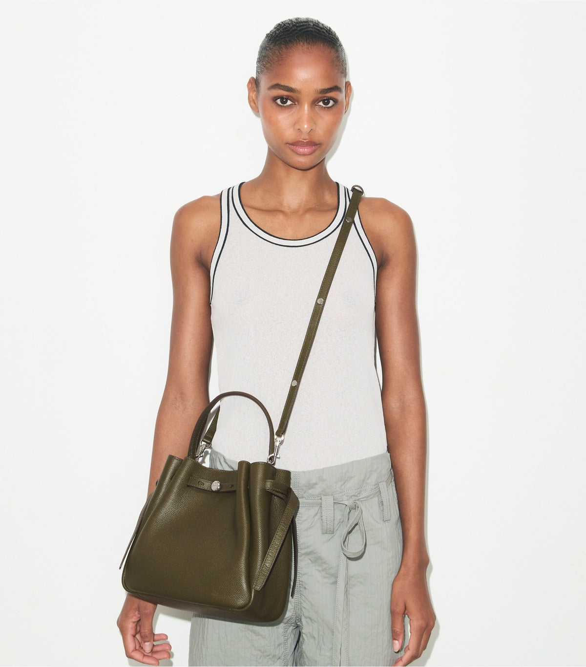 Romy Bucket Bag - Dark Olive | Tory Burch Latest