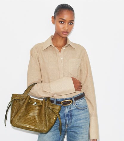 Small Romy Croc-Embossed Tote - Shroom | Tory Burch Signature