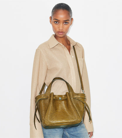 Small Romy Croc-Embossed Tote - Shroom | Tory Burch Signature