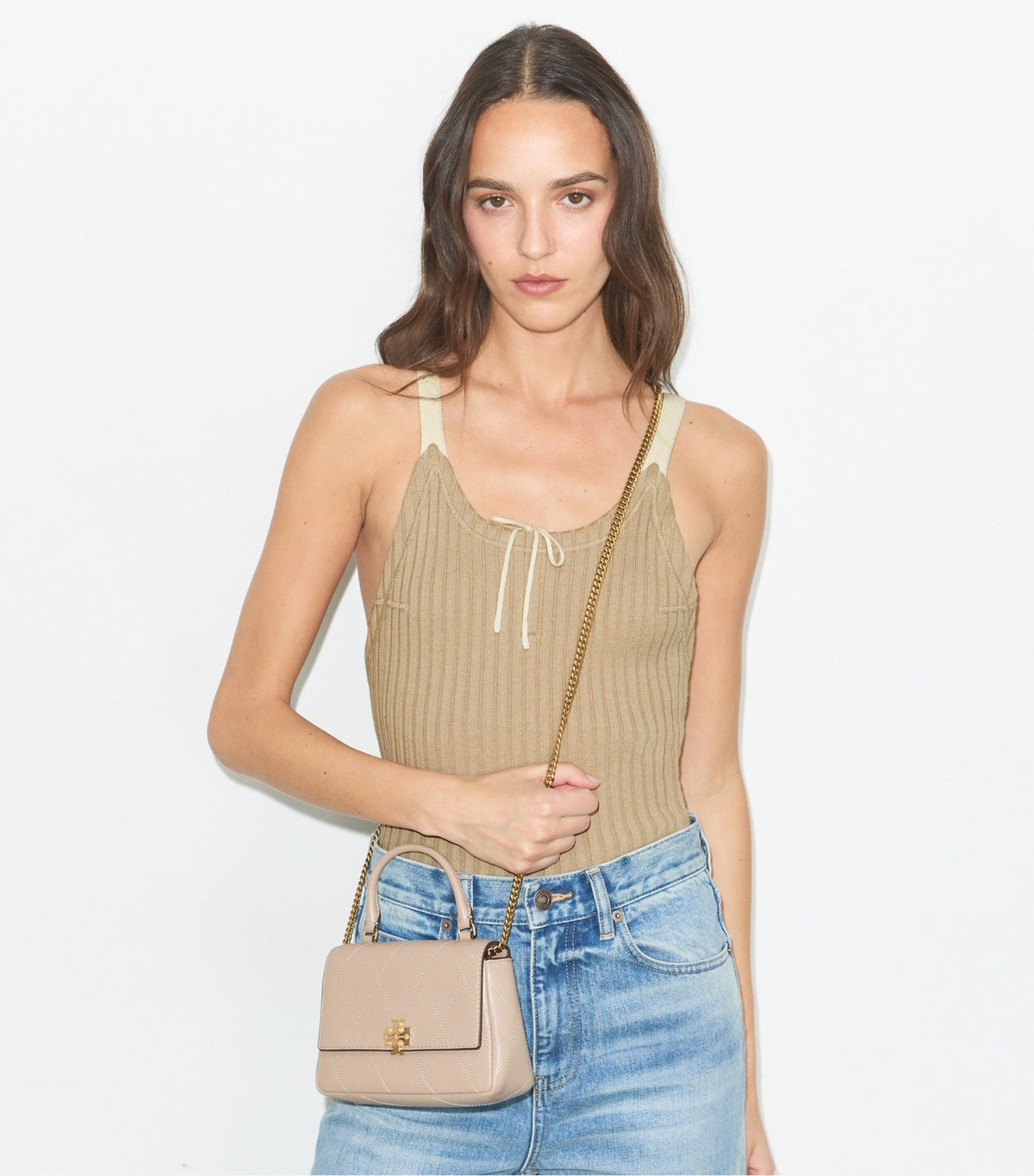 Mini Charlie Quilted Top-Handle Crossbody - Soft Cement | Tory Burch Signature
