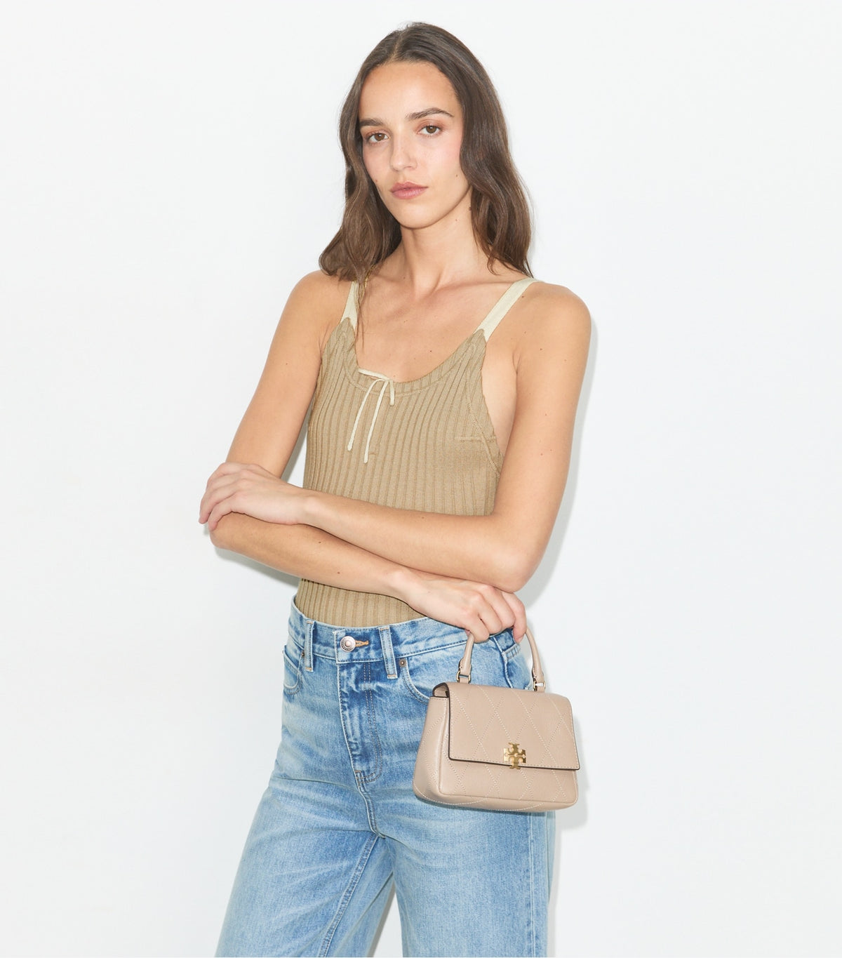 Mini Charlie Quilted Top-Handle Crossbody - Soft Cement | Tory Burch Signature