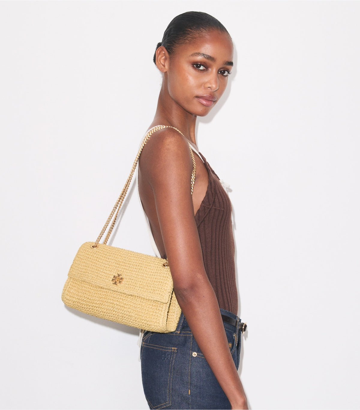 Kira Turnlock Woven Shoulder Bag - Natural | Tory Burch Deals